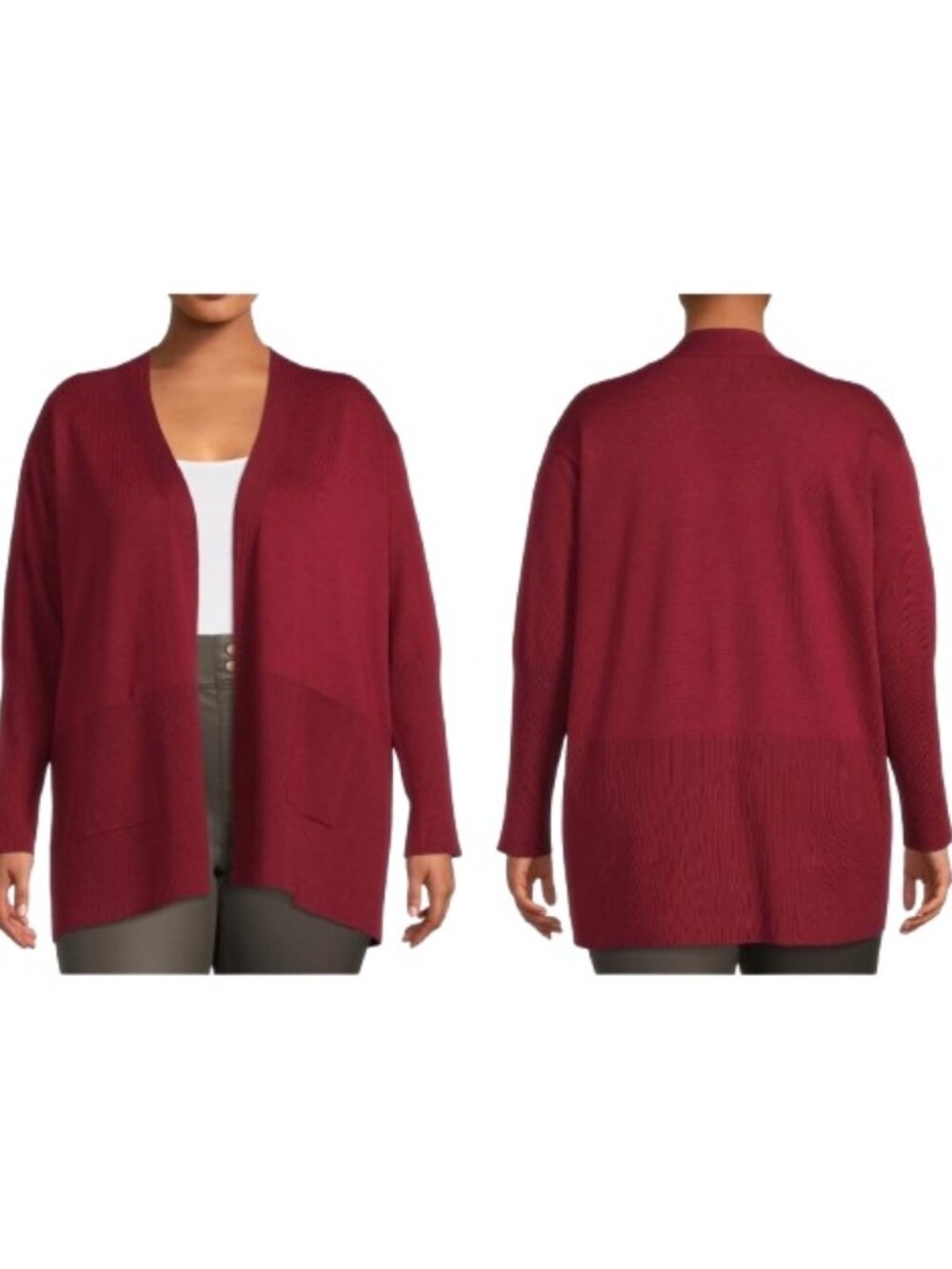 Terra & Sky Plus Long Red Cardigan Sweater NWT Open Front Pockets Solid
